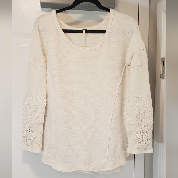 Free People Waffle Top Shirt Lace Medium - Picture 2 of 6